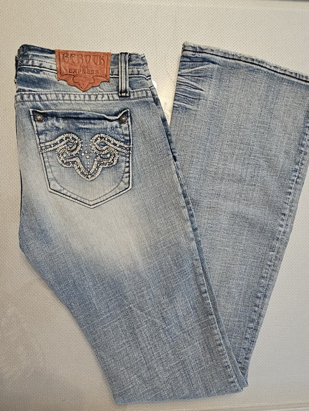 Rerock for Express Low Rise Flare Jeans Women's Size Light Wash Distressed.